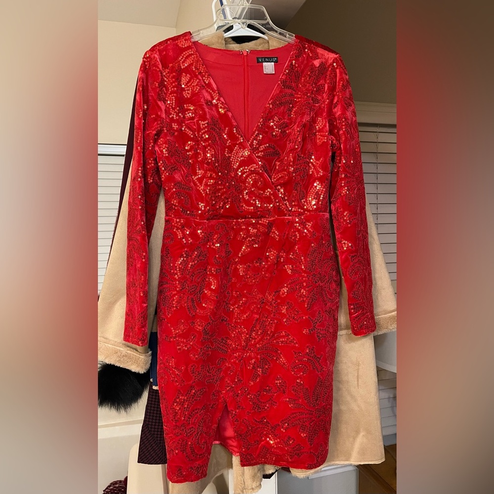 Ladies Sequin and Red Velvet Dress by Venus